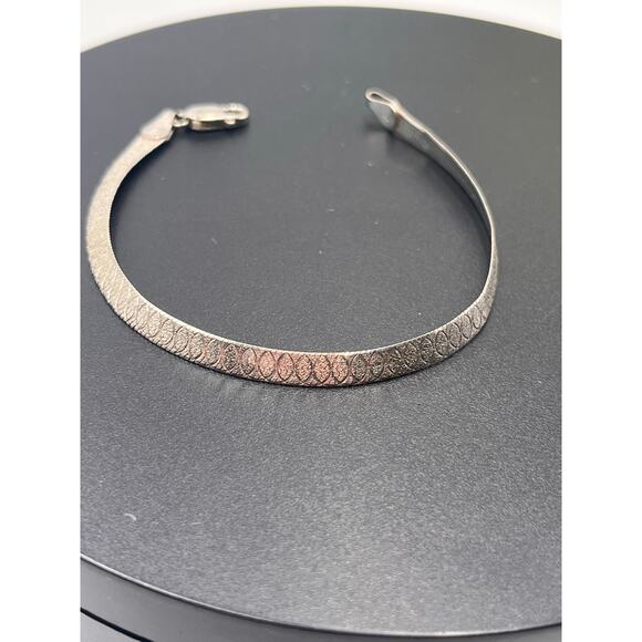 FAS 925 Italy Silver Herringbone Chain Hearts Diamond Pattern Bracelet Sz 7” - Picture 2 of 9